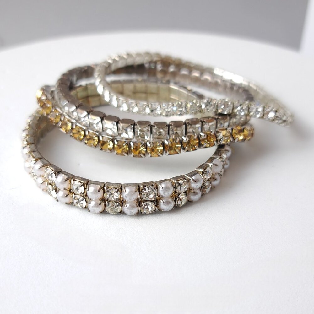 Rhinestone and Faux Pearl Stretch Bracelets